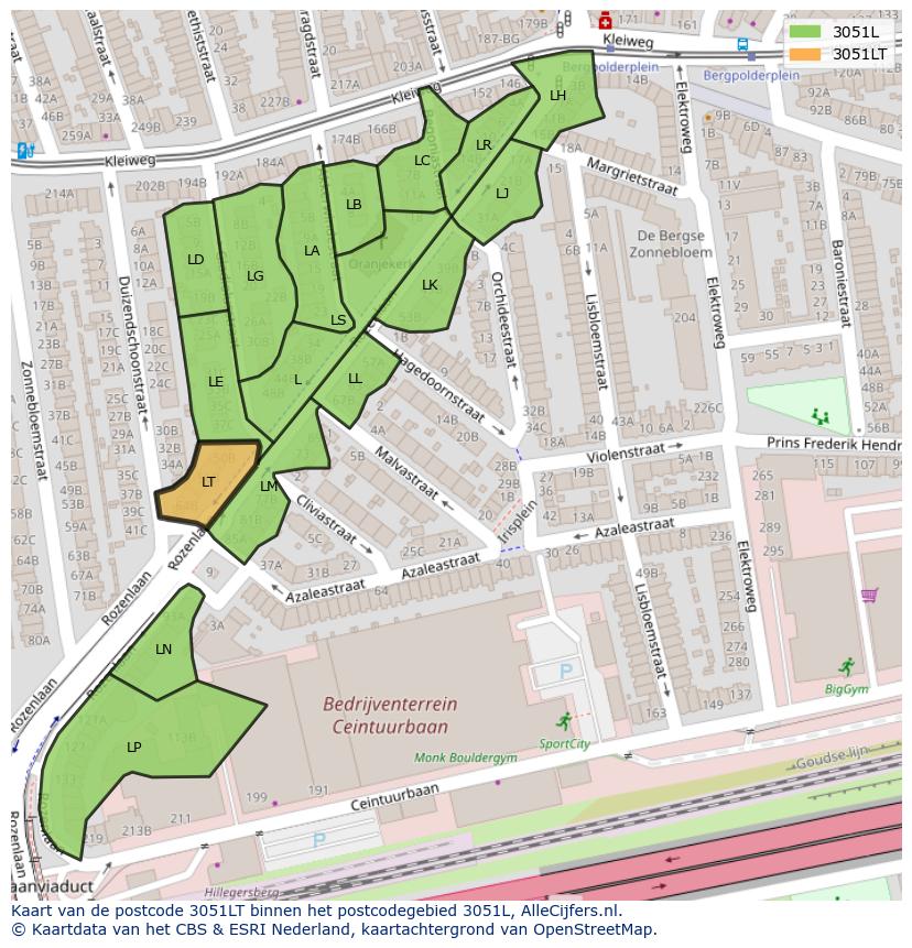 Afbeelding van het postcodegebied 3051 LT op de kaart.