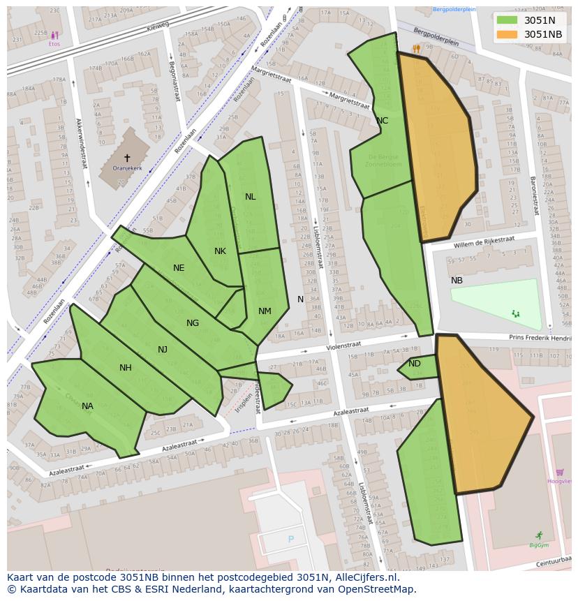 Afbeelding van het postcodegebied 3051 NB op de kaart.