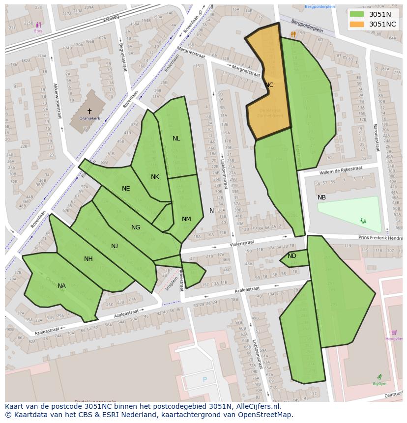Afbeelding van het postcodegebied 3051 NC op de kaart.
