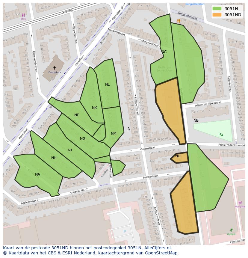 Afbeelding van het postcodegebied 3051 ND op de kaart.