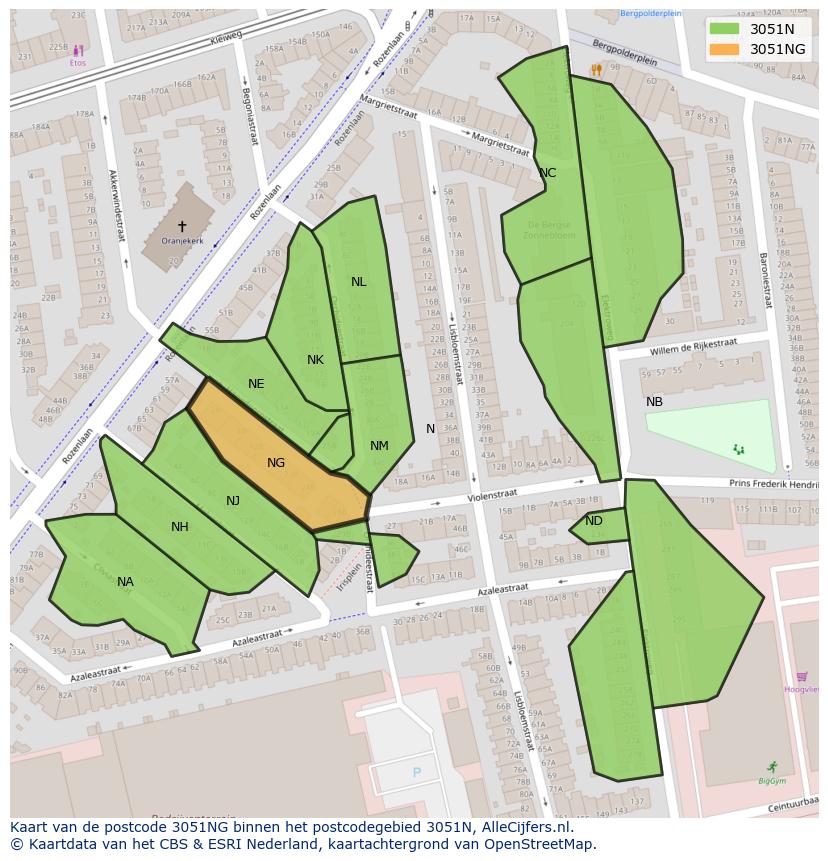 Afbeelding van het postcodegebied 3051 NG op de kaart.