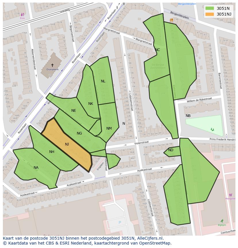 Afbeelding van het postcodegebied 3051 NJ op de kaart.
