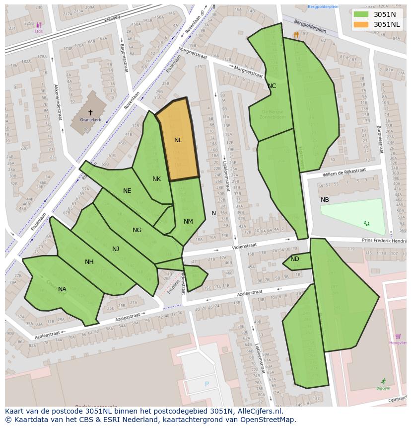 Afbeelding van het postcodegebied 3051 NL op de kaart.