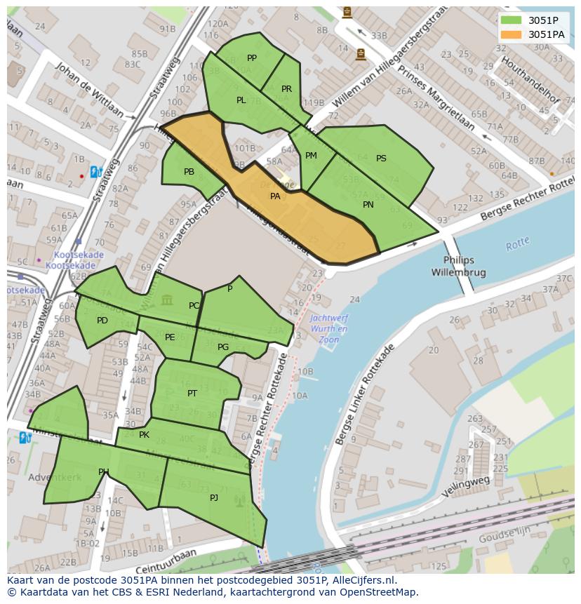 Afbeelding van het postcodegebied 3051 PA op de kaart.