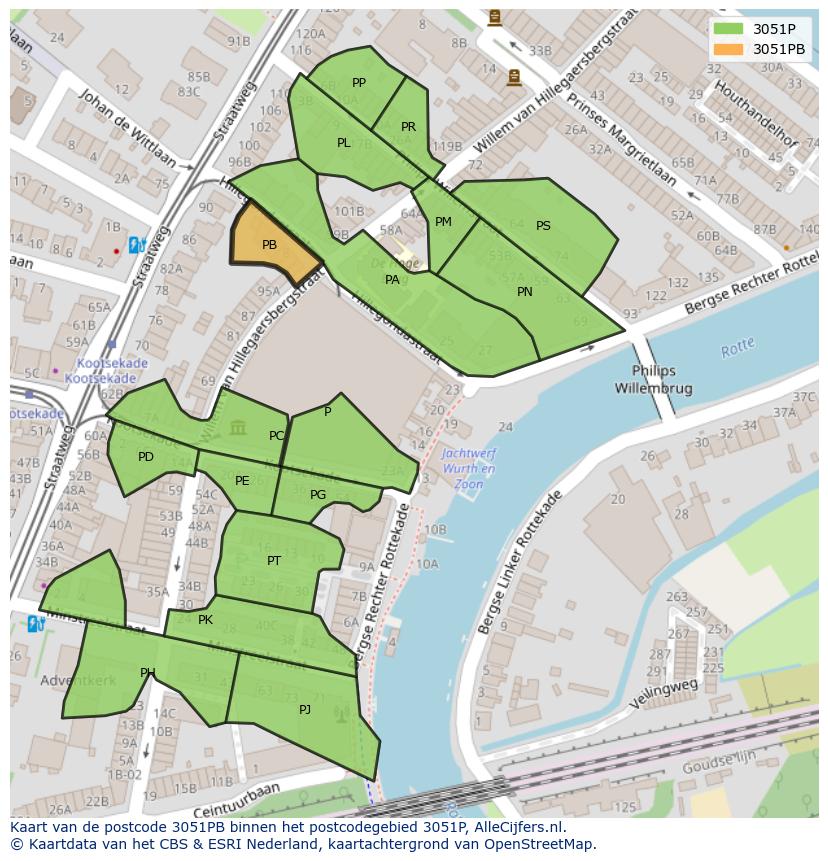 Afbeelding van het postcodegebied 3051 PB op de kaart.