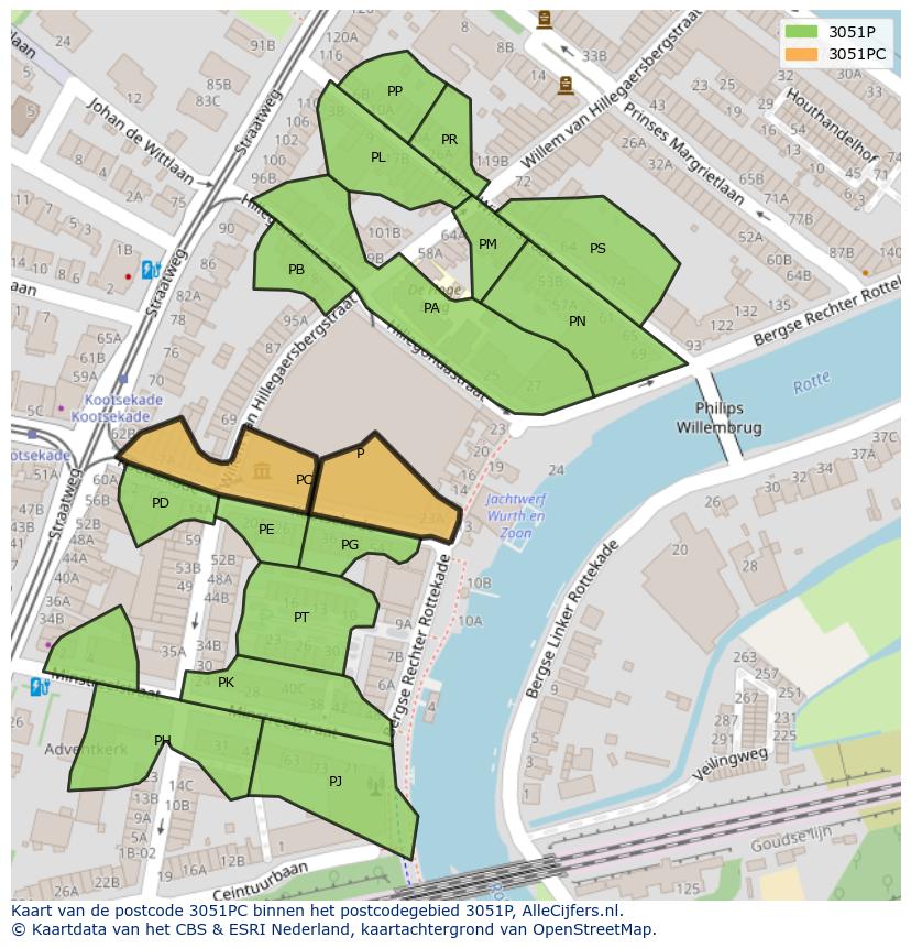 Afbeelding van het postcodegebied 3051 PC op de kaart.