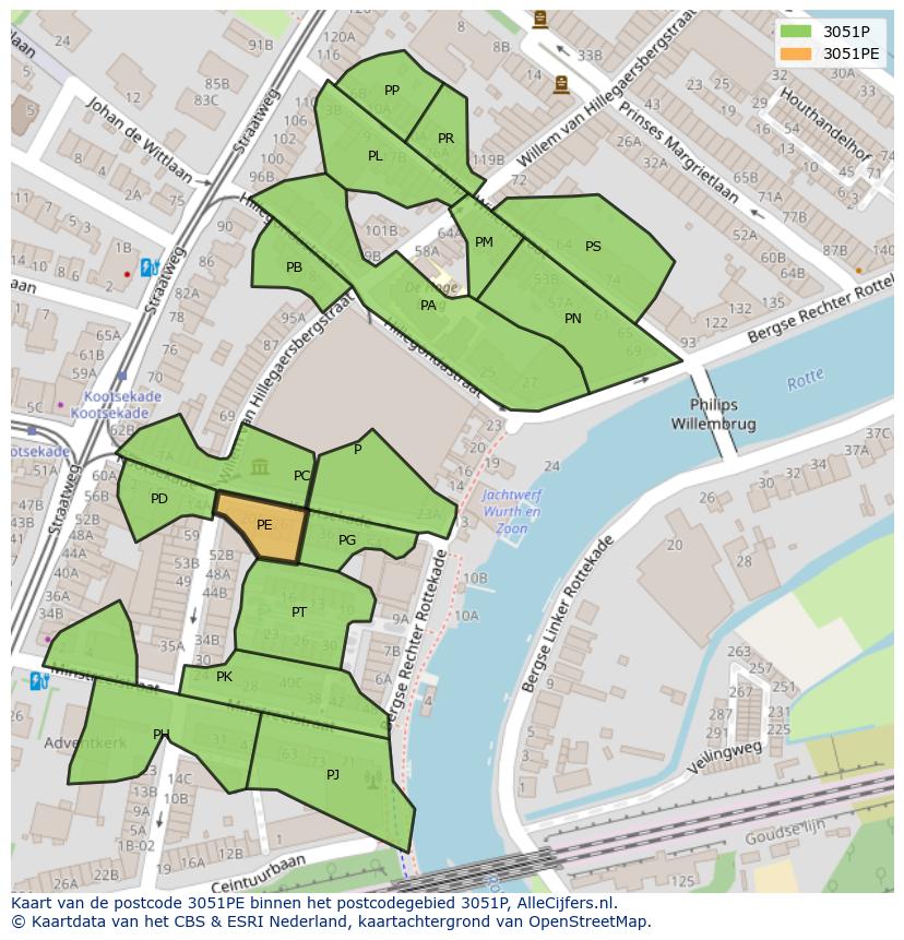Afbeelding van het postcodegebied 3051 PE op de kaart.