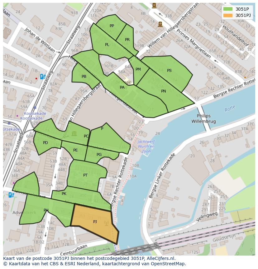 Afbeelding van het postcodegebied 3051 PJ op de kaart.