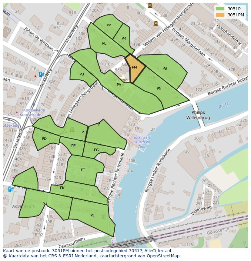 Afbeelding van het postcodegebied 3051 PM op de kaart.