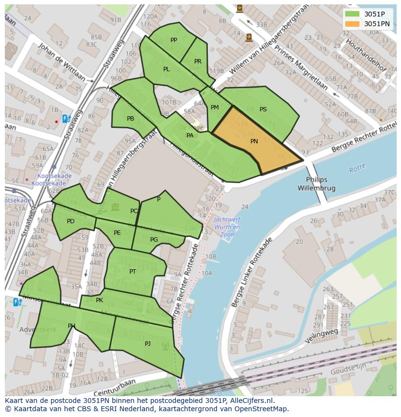 Afbeelding van het postcodegebied 3051 PN op de kaart.