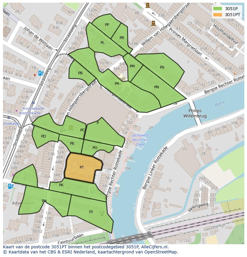 Afbeelding van het postcodegebied 3051 PT op de kaart.