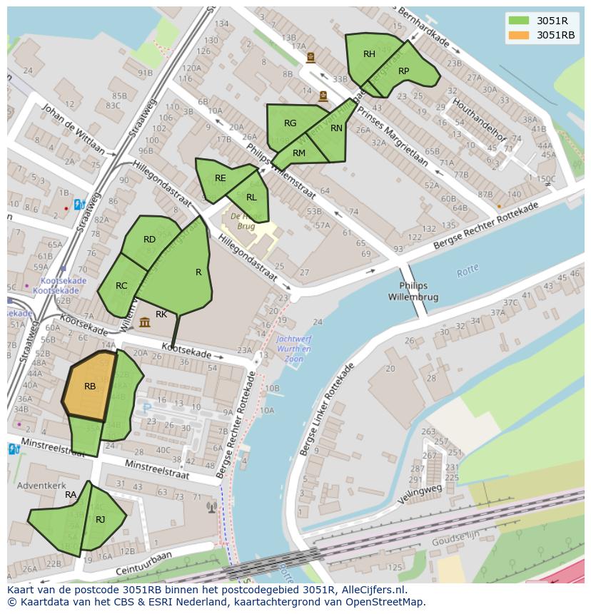 Afbeelding van het postcodegebied 3051 RB op de kaart.
