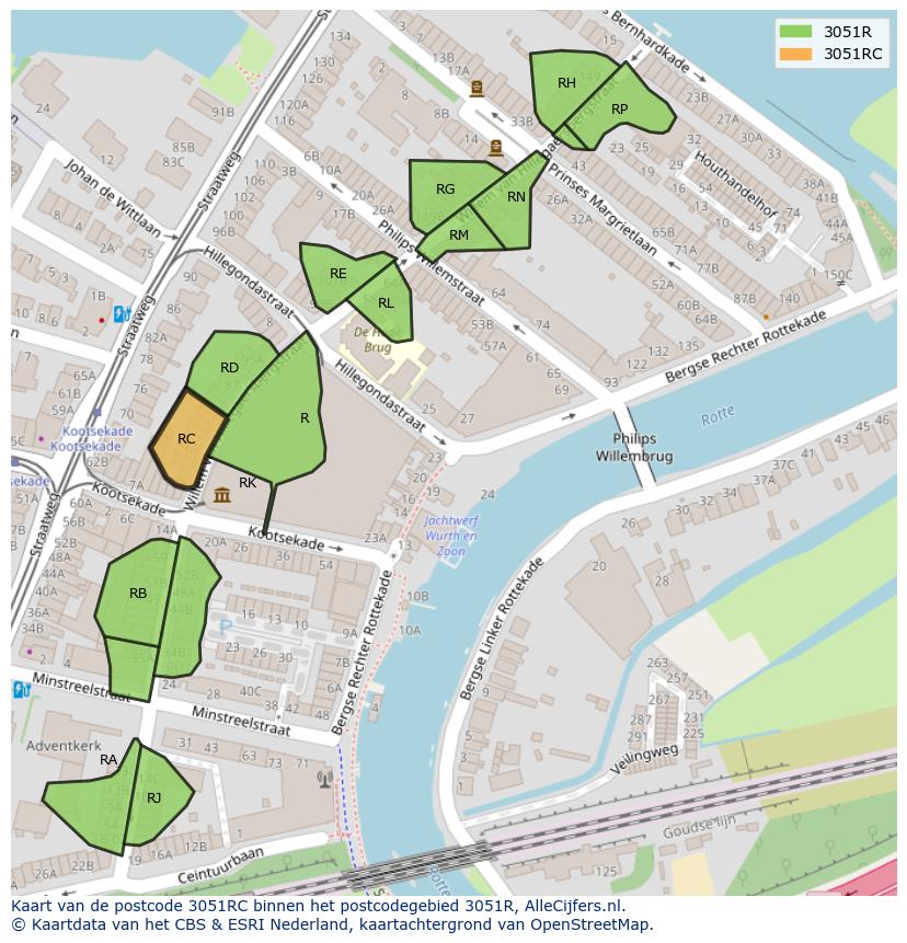 Afbeelding van het postcodegebied 3051 RC op de kaart.