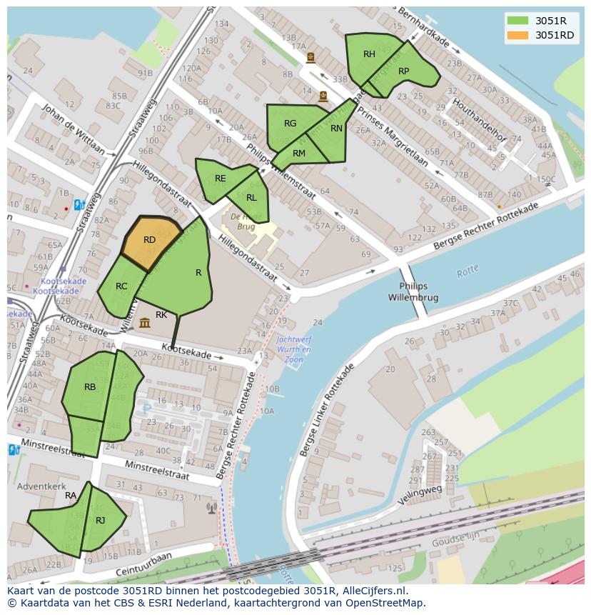 Afbeelding van het postcodegebied 3051 RD op de kaart.