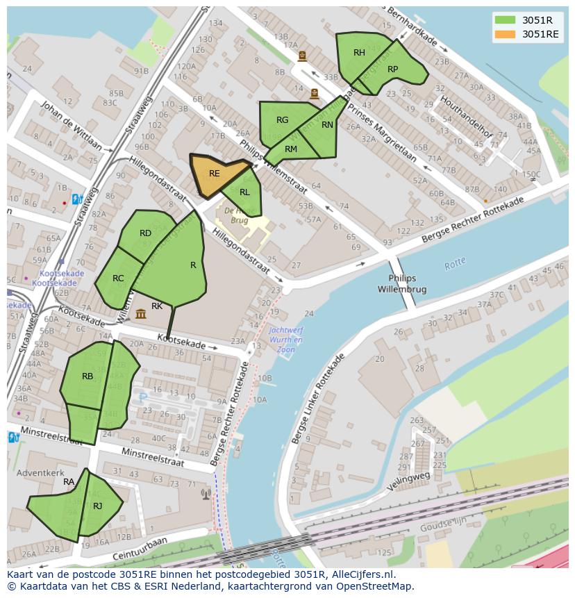 Afbeelding van het postcodegebied 3051 RE op de kaart.