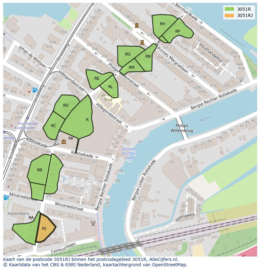 Afbeelding van het postcodegebied 3051 RJ op de kaart.
