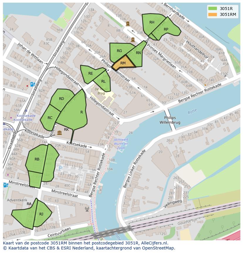 Afbeelding van het postcodegebied 3051 RM op de kaart.