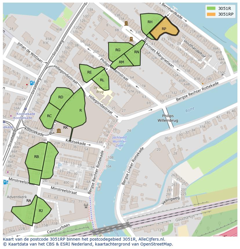 Afbeelding van het postcodegebied 3051 RP op de kaart.