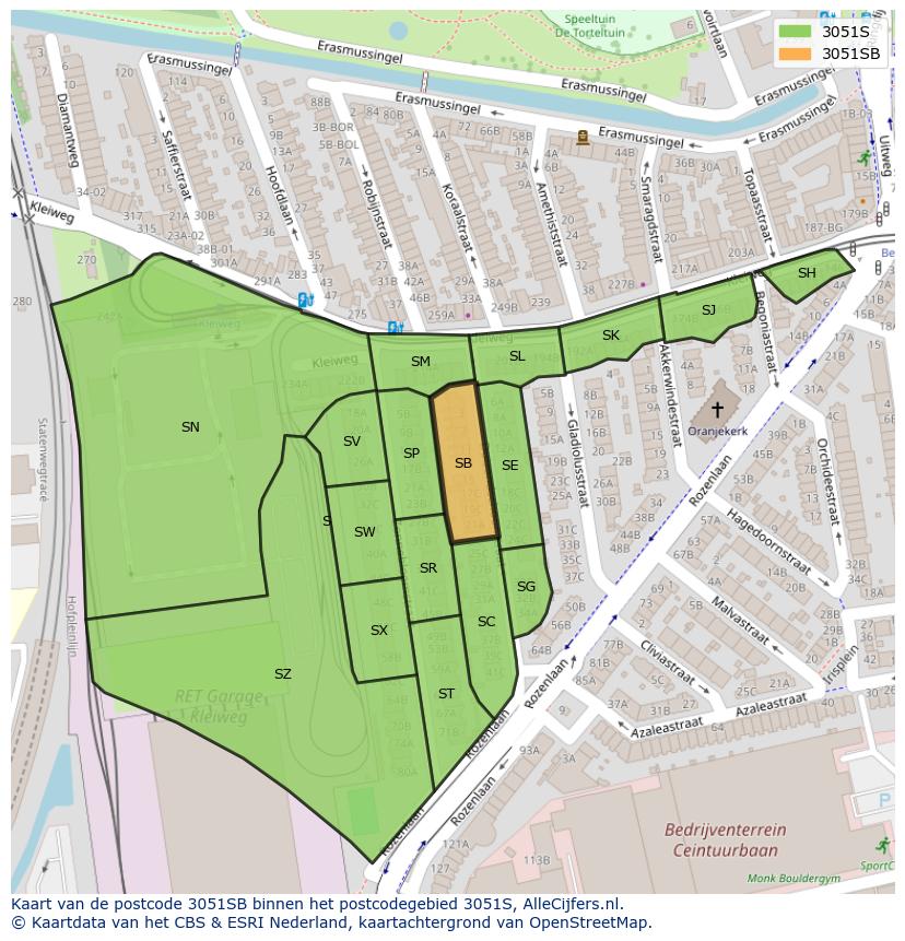 Afbeelding van het postcodegebied 3051 SB op de kaart.