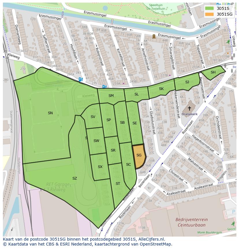 Afbeelding van het postcodegebied 3051 SG op de kaart.