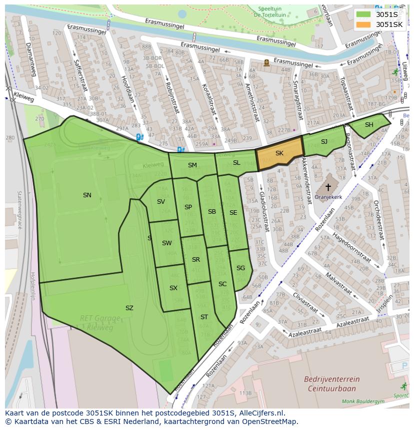 Afbeelding van het postcodegebied 3051 SK op de kaart.