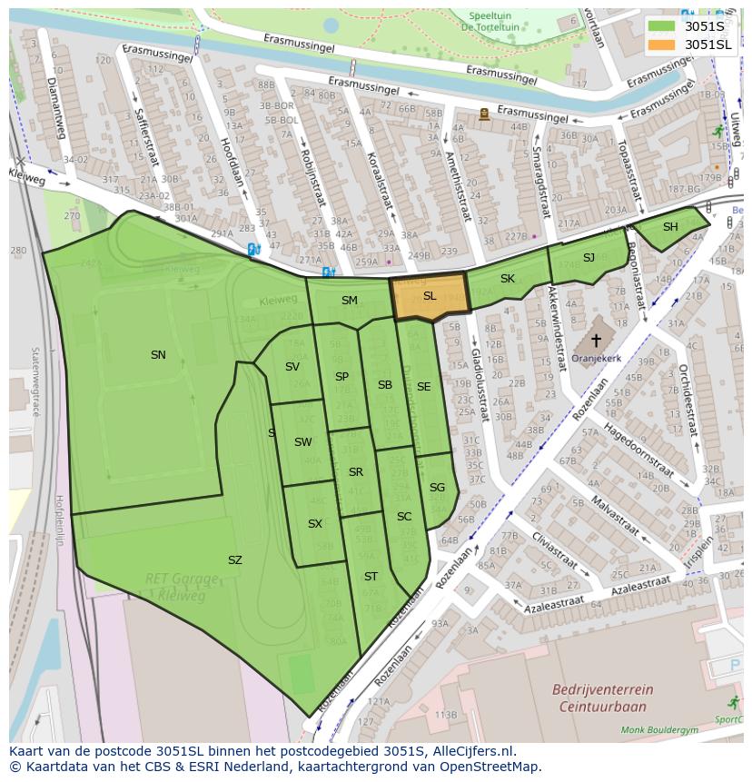Afbeelding van het postcodegebied 3051 SL op de kaart.
