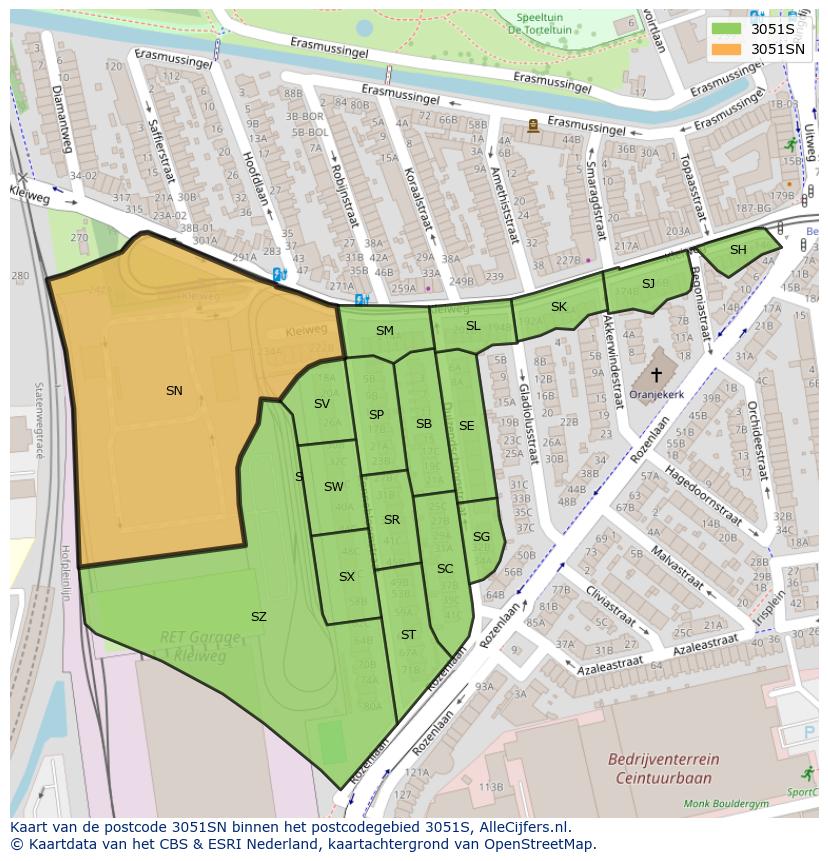 Afbeelding van het postcodegebied 3051 SN op de kaart.