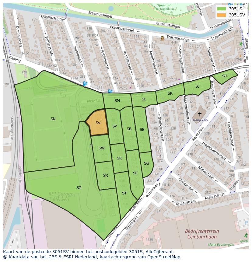Afbeelding van het postcodegebied 3051 SV op de kaart.