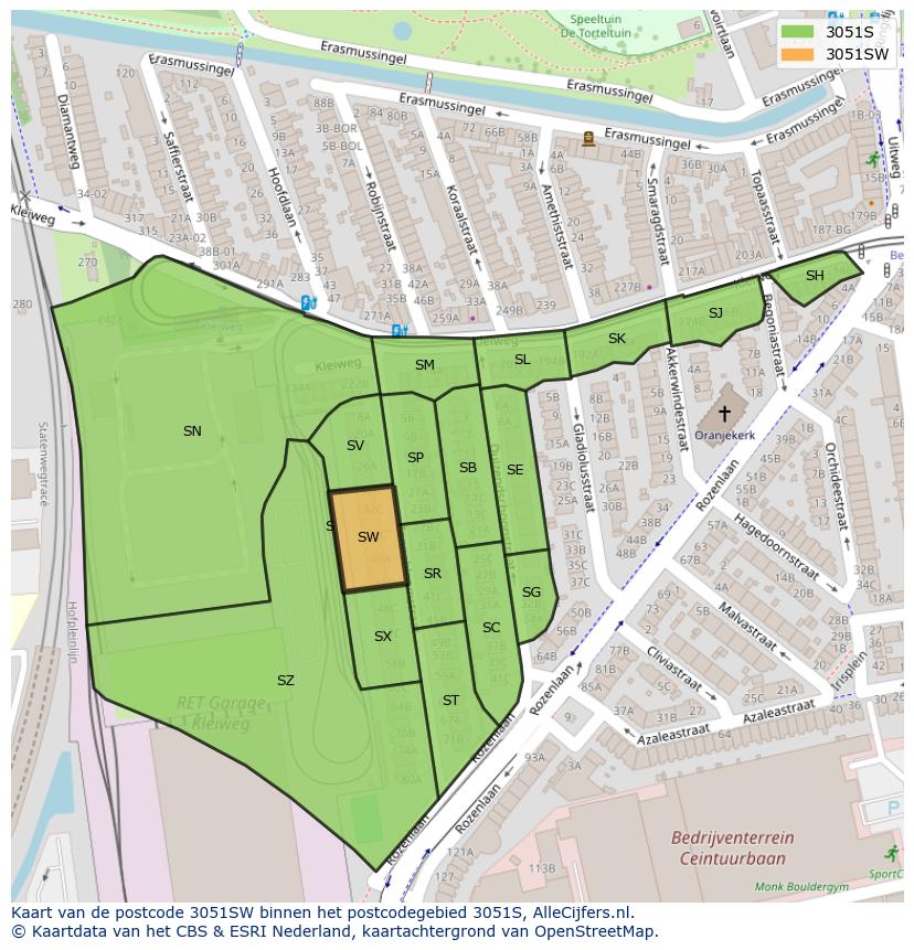 Afbeelding van het postcodegebied 3051 SW op de kaart.