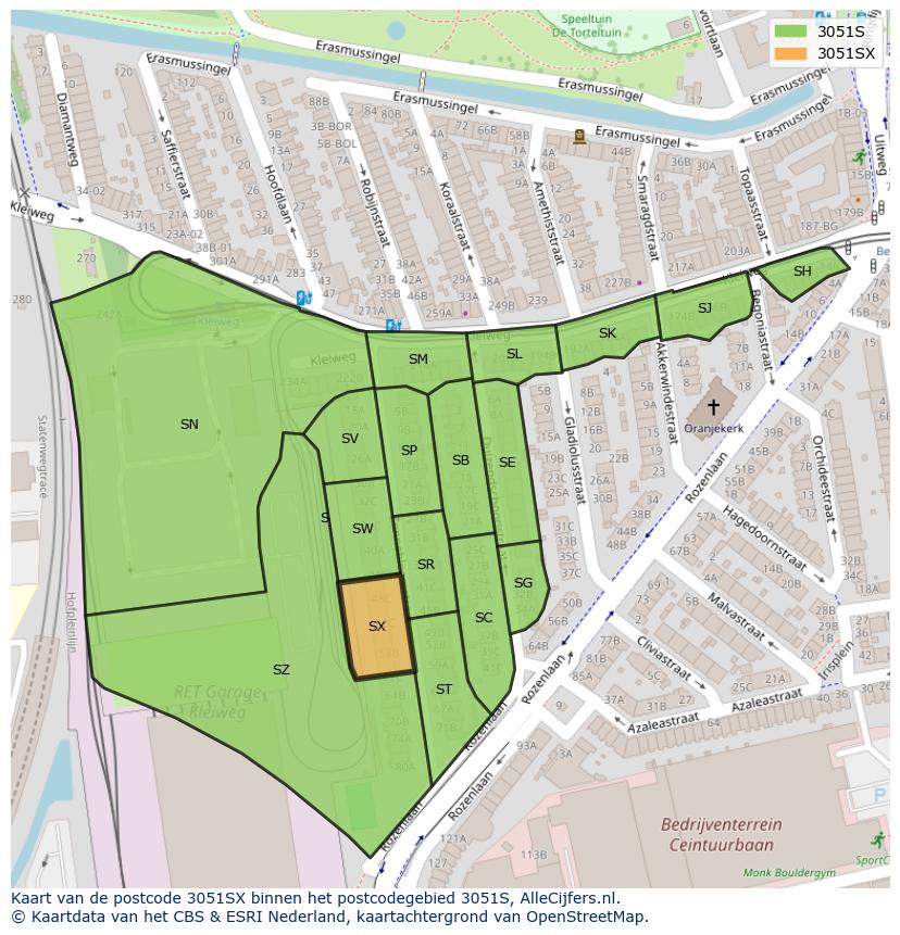 Afbeelding van het postcodegebied 3051 SX op de kaart.
