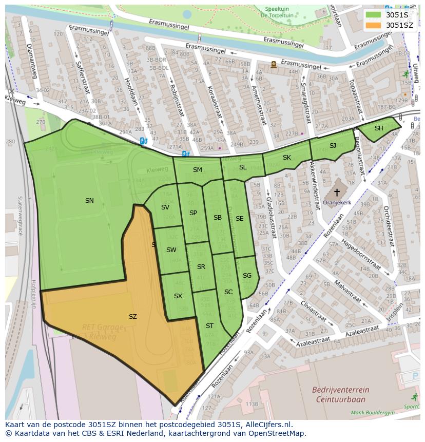 Afbeelding van het postcodegebied 3051 SZ op de kaart.