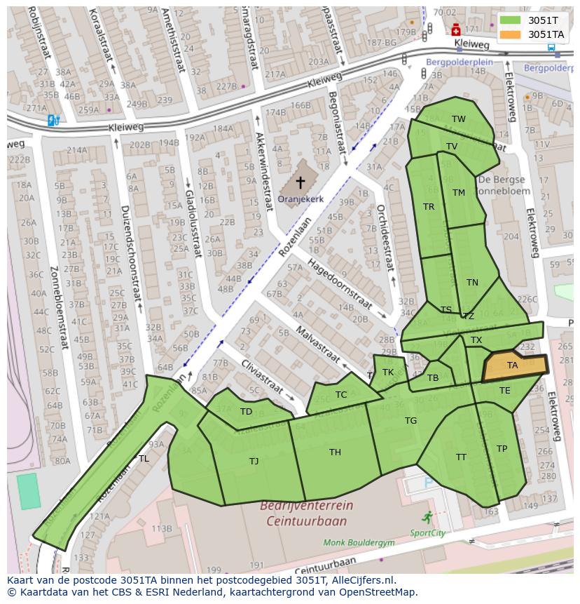 Afbeelding van het postcodegebied 3051 TA op de kaart.