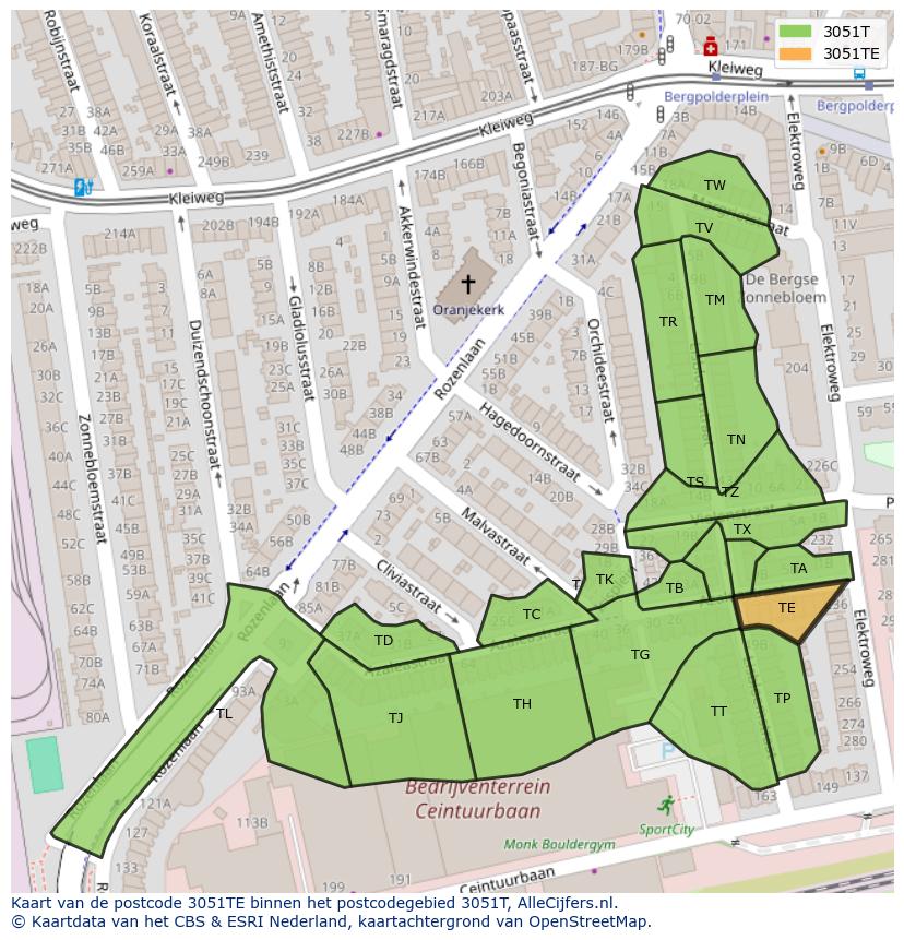 Afbeelding van het postcodegebied 3051 TE op de kaart.