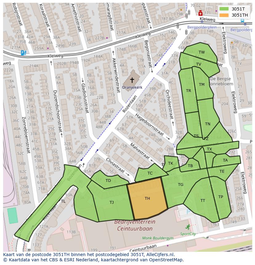Afbeelding van het postcodegebied 3051 TH op de kaart.