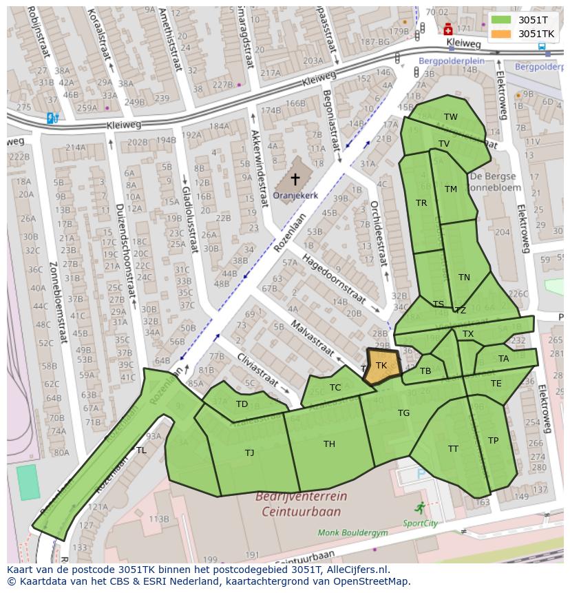 Afbeelding van het postcodegebied 3051 TK op de kaart.