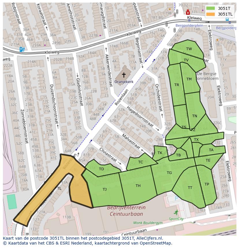 Afbeelding van het postcodegebied 3051 TL op de kaart.