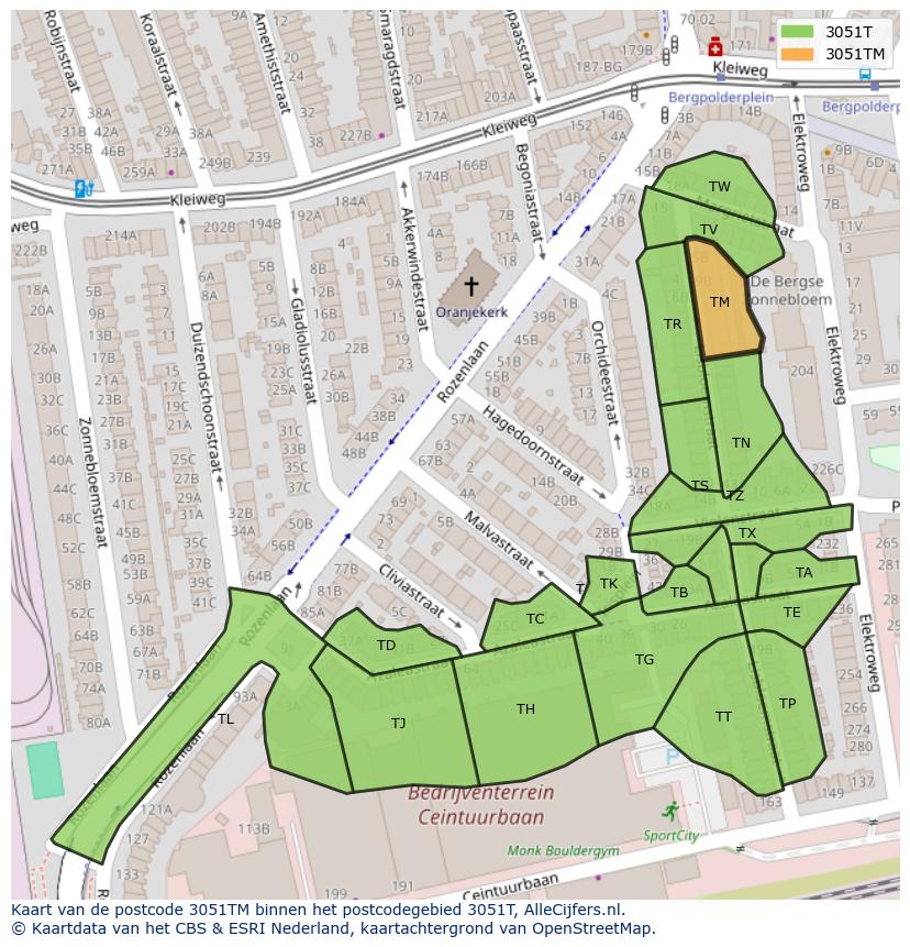 Afbeelding van het postcodegebied 3051 TM op de kaart.