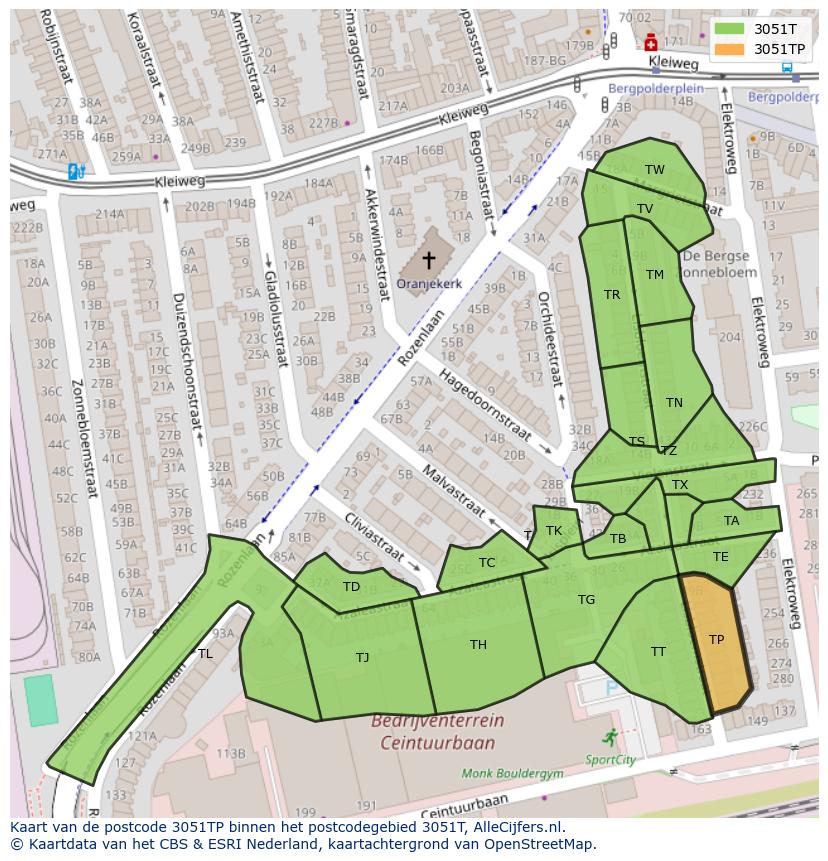 Afbeelding van het postcodegebied 3051 TP op de kaart.