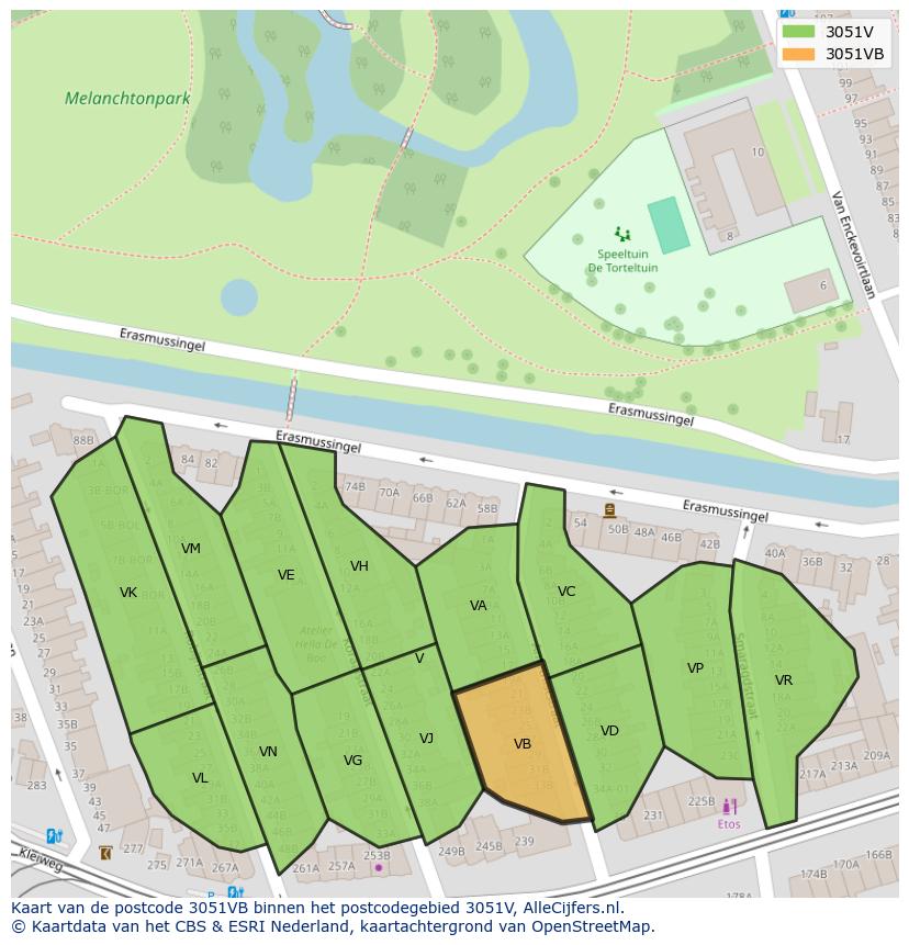 Afbeelding van het postcodegebied 3051 VB op de kaart.