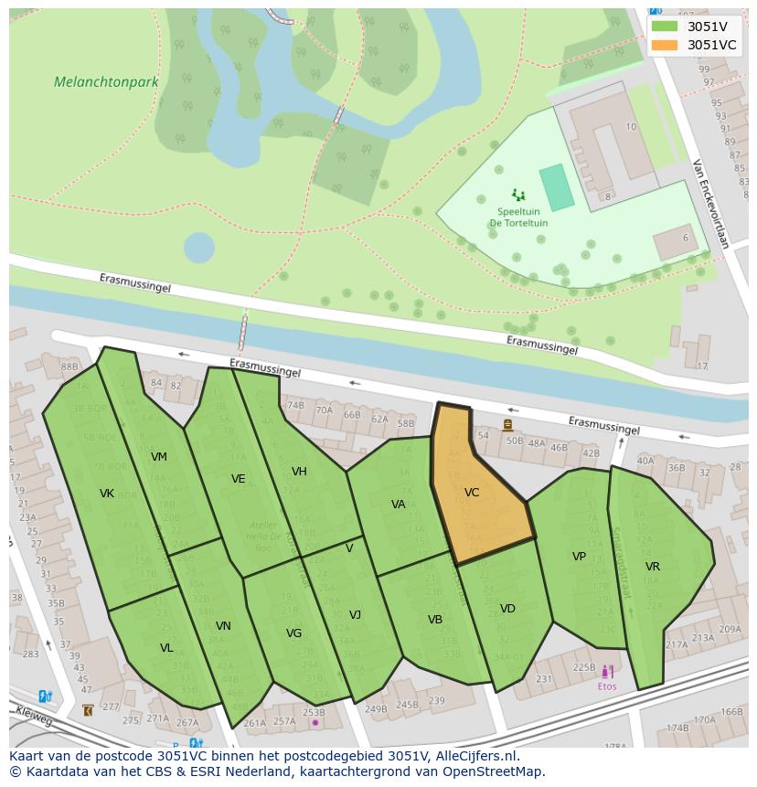 Afbeelding van het postcodegebied 3051 VC op de kaart.