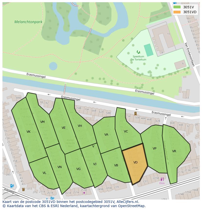 Afbeelding van het postcodegebied 3051 VD op de kaart.