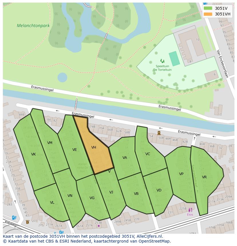 Afbeelding van het postcodegebied 3051 VH op de kaart.