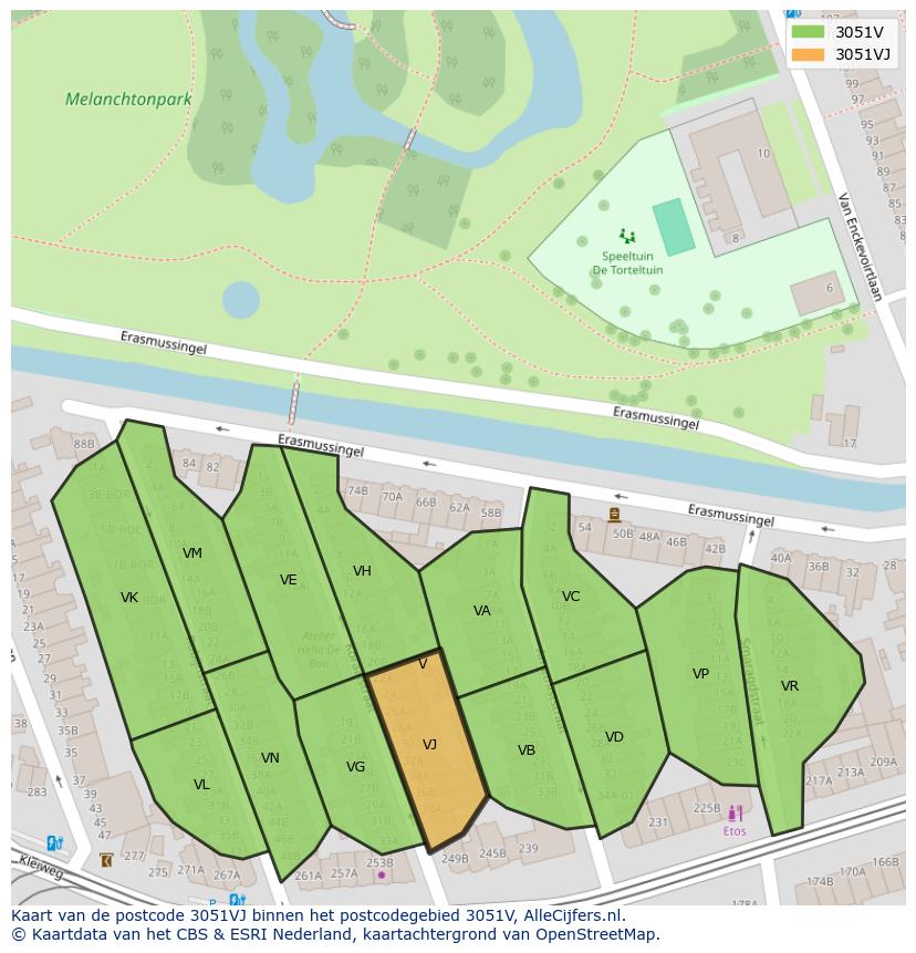 Afbeelding van het postcodegebied 3051 VJ op de kaart.