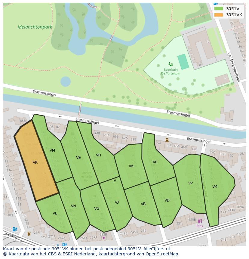 Afbeelding van het postcodegebied 3051 VK op de kaart.