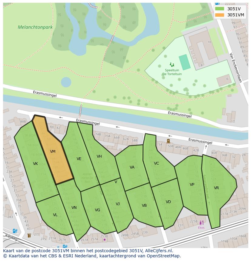 Afbeelding van het postcodegebied 3051 VM op de kaart.