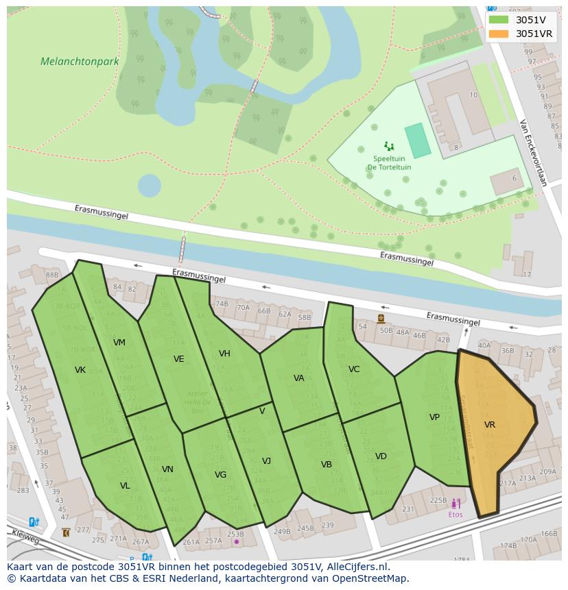 Afbeelding van het postcodegebied 3051 VR op de kaart.