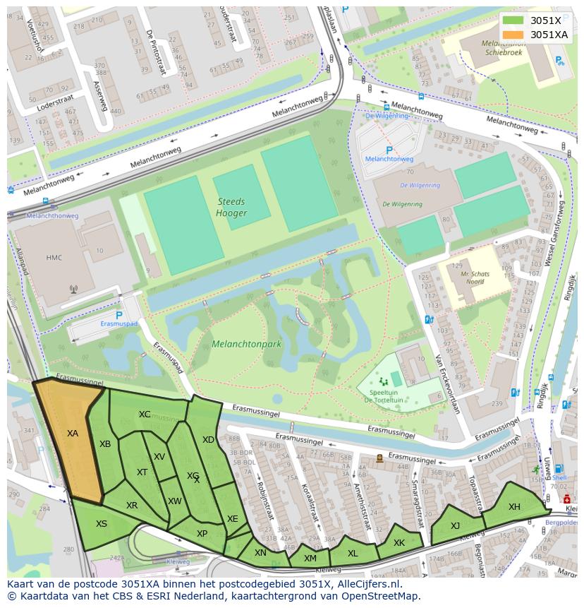Afbeelding van het postcodegebied 3051 XA op de kaart.