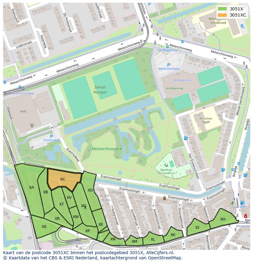 Afbeelding van het postcodegebied 3051 XC op de kaart.