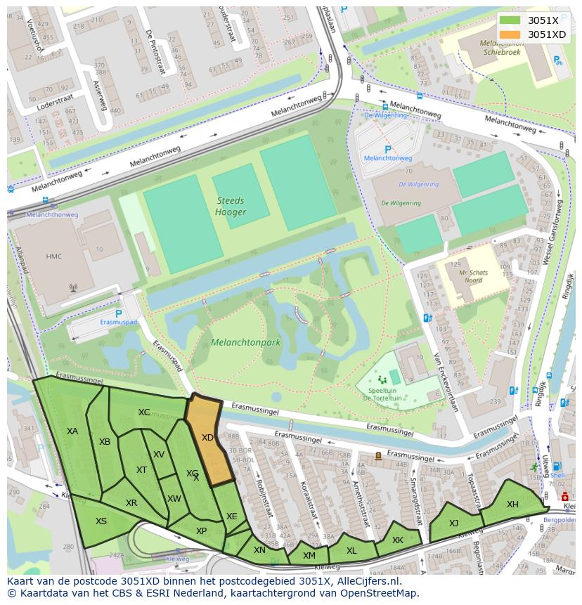 Afbeelding van het postcodegebied 3051 XD op de kaart.
