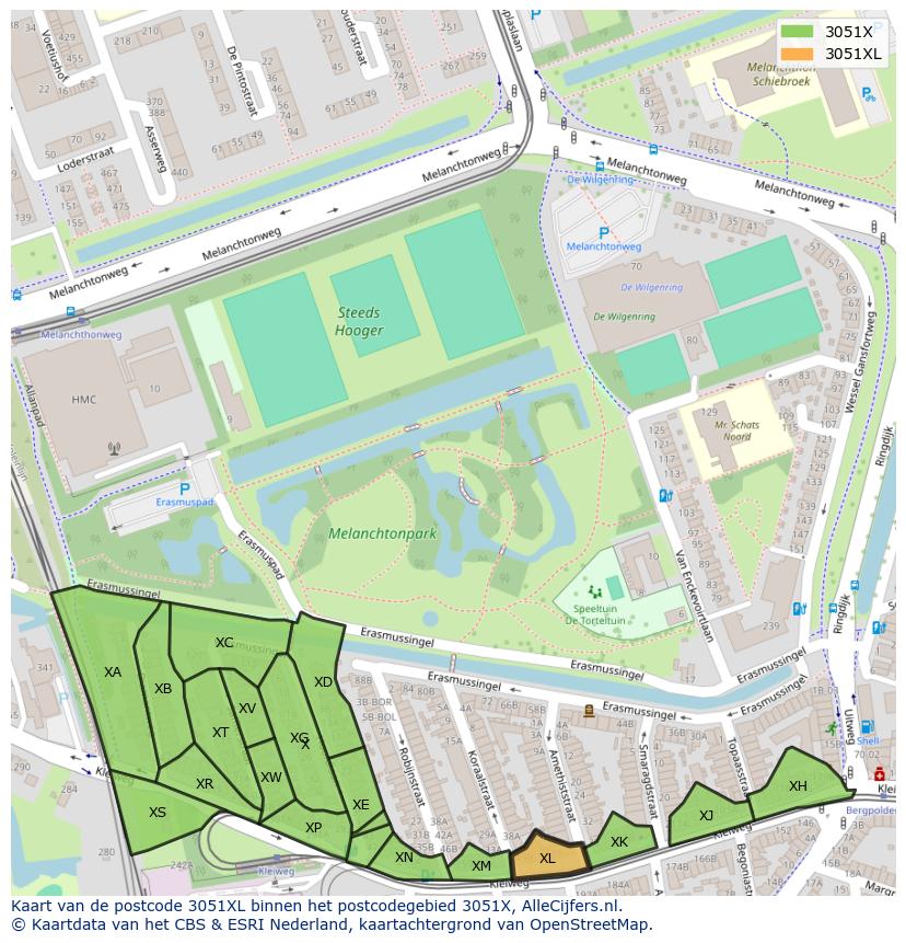 Afbeelding van het postcodegebied 3051 XL op de kaart.